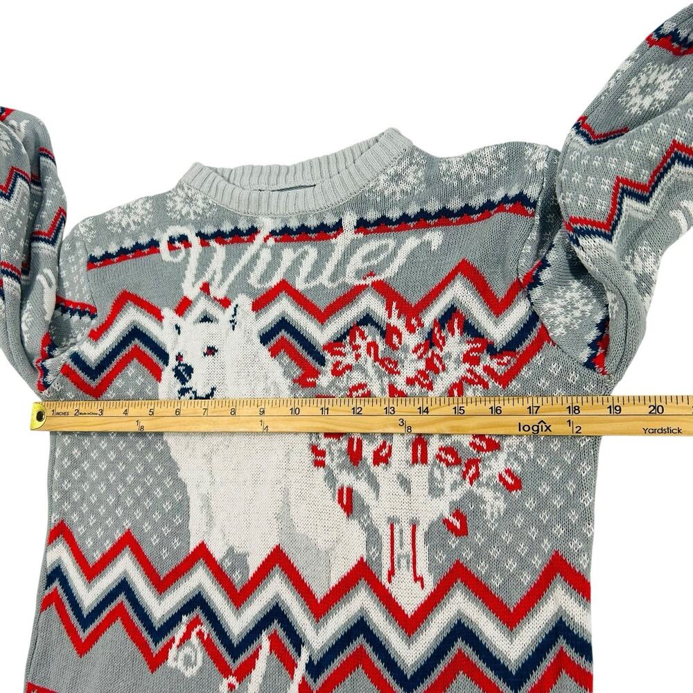 HBO GAMES OF THRONES Winter is Here Graphics Sweater Wolf Knit Gray Blue Red L - Picture 9 of 14